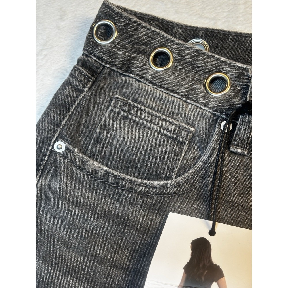 NWT Ashley Mason Premium Jeans Women's Grommets 7/28 Gray High Rise‎ Straight - Picture 6 of 16